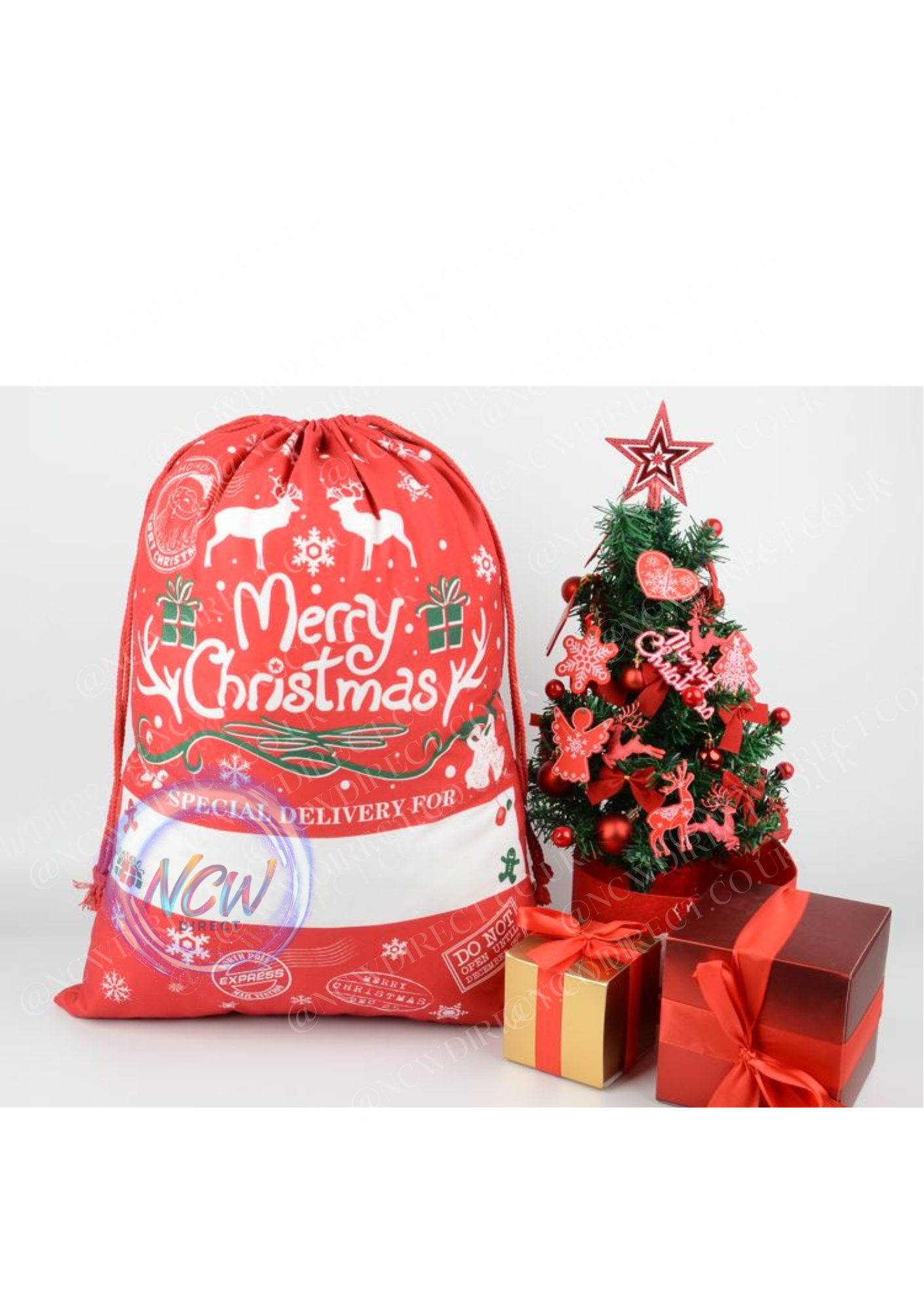 Pre Printed Large Xmas Gift Bag Linen Drawstring Christmas