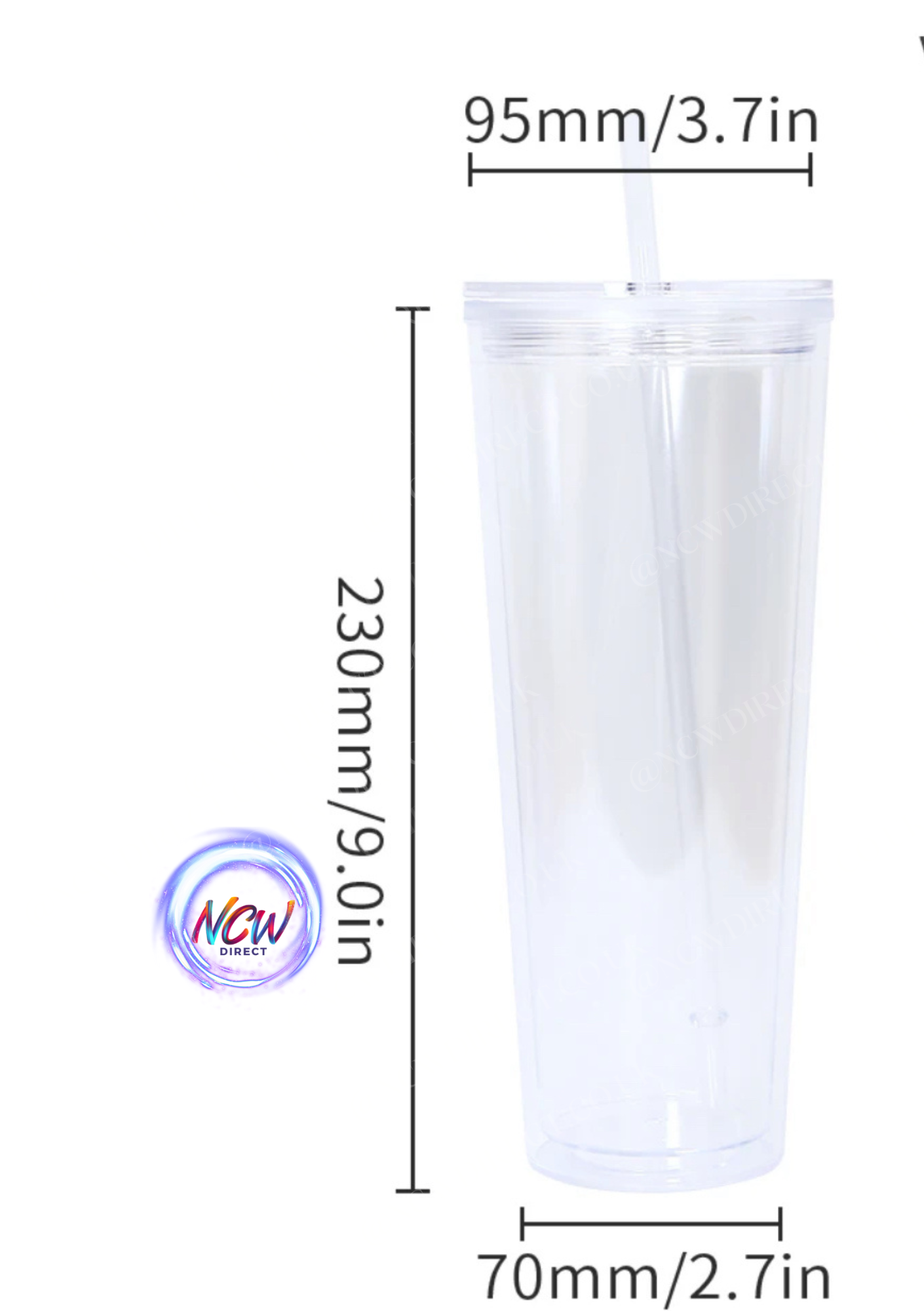 Double Wall Clear Insulated Pre Drilled Tumbler - 24oz